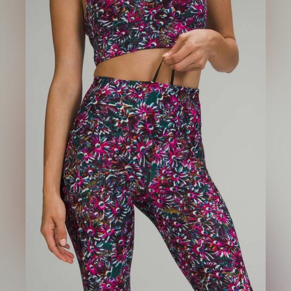Lululemon Base Pace High-Rise Fleece Run Tight 28" Floral Electric Multi Size 10 - Picture 4 of 16